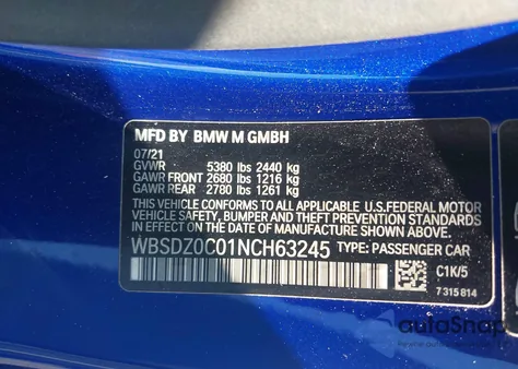 2022 BMW M8 Cabriolet Competition z USA, uszkodzony, nr VIN WBSDZ0C01NCH63245